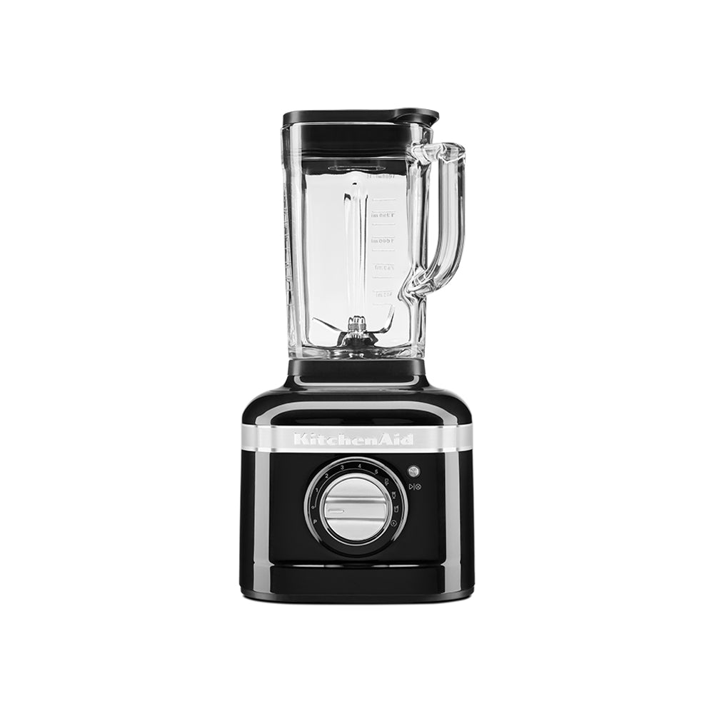 KitchenAid Black blender with clear container on a white background