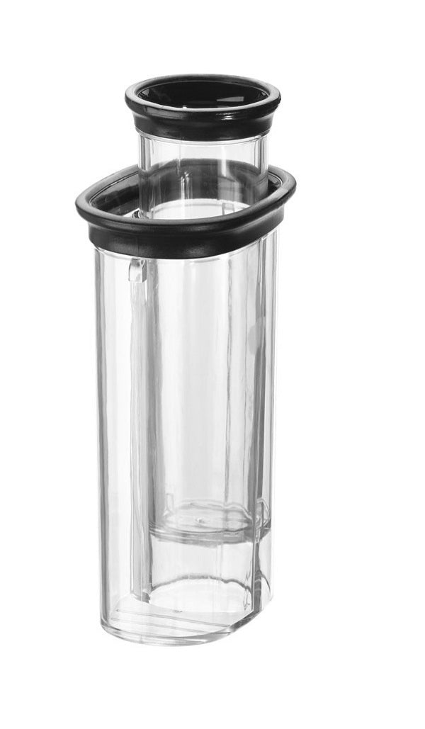 KitchenAid Clear glass container with black rubber gaskets on a white background