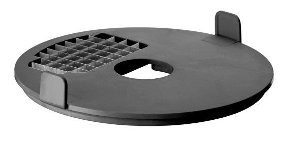 KitchenAid Black circular object with a grid pattern and a central hole on a white background