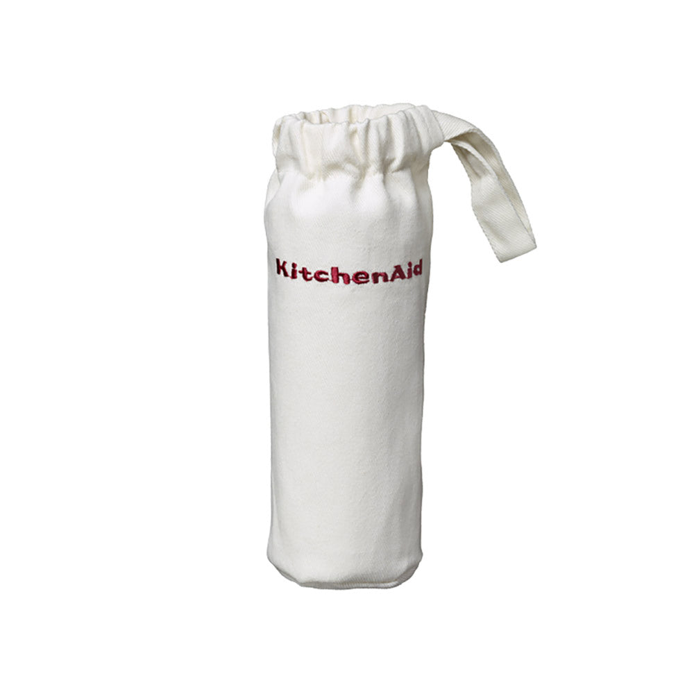 White drawstring bag with 'KitchenAid' logo on a white background