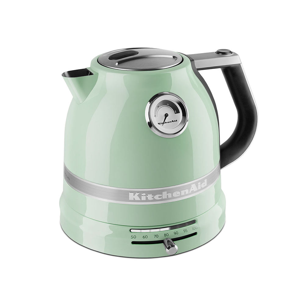 Green KitchenAid kettle on a white background