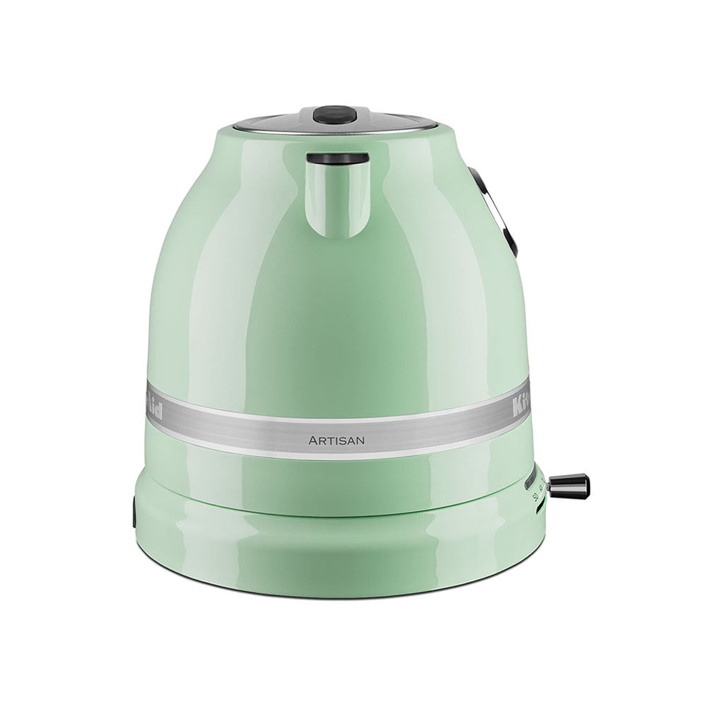 Green electric kettle with 'Artisan' branding on a white background