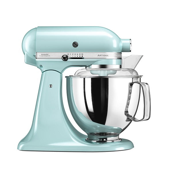 Light blue KitchenAid stand mixer on a white background