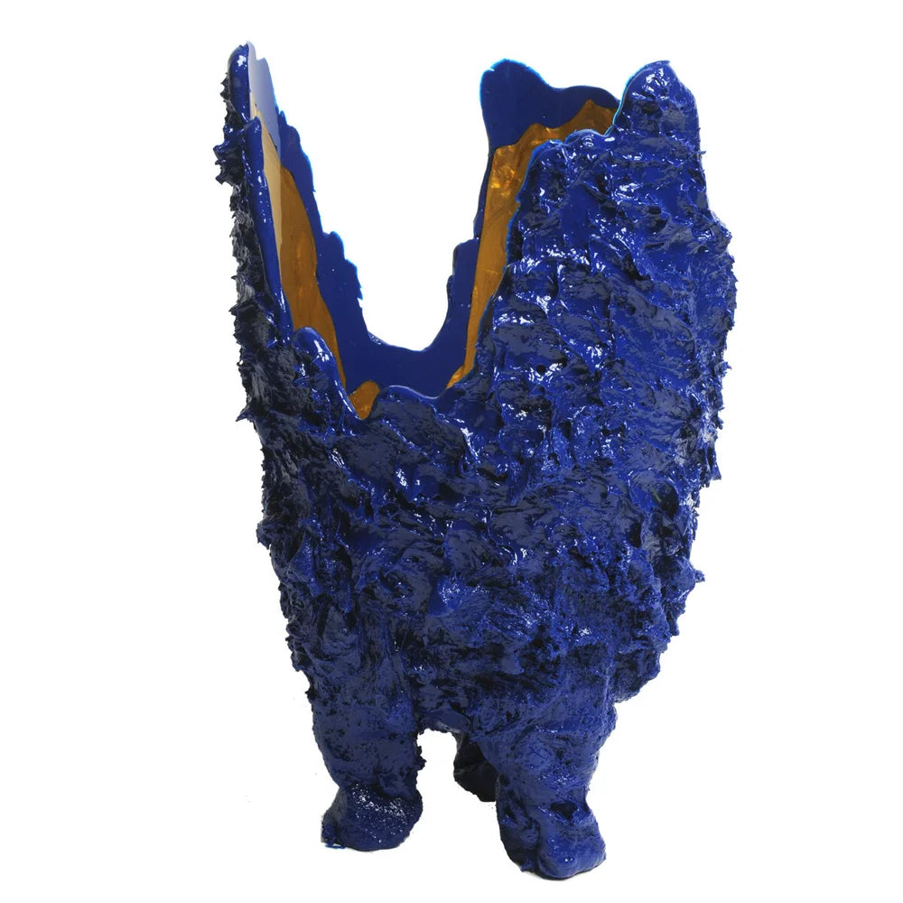Lava Vase - Matt Blue And Gold