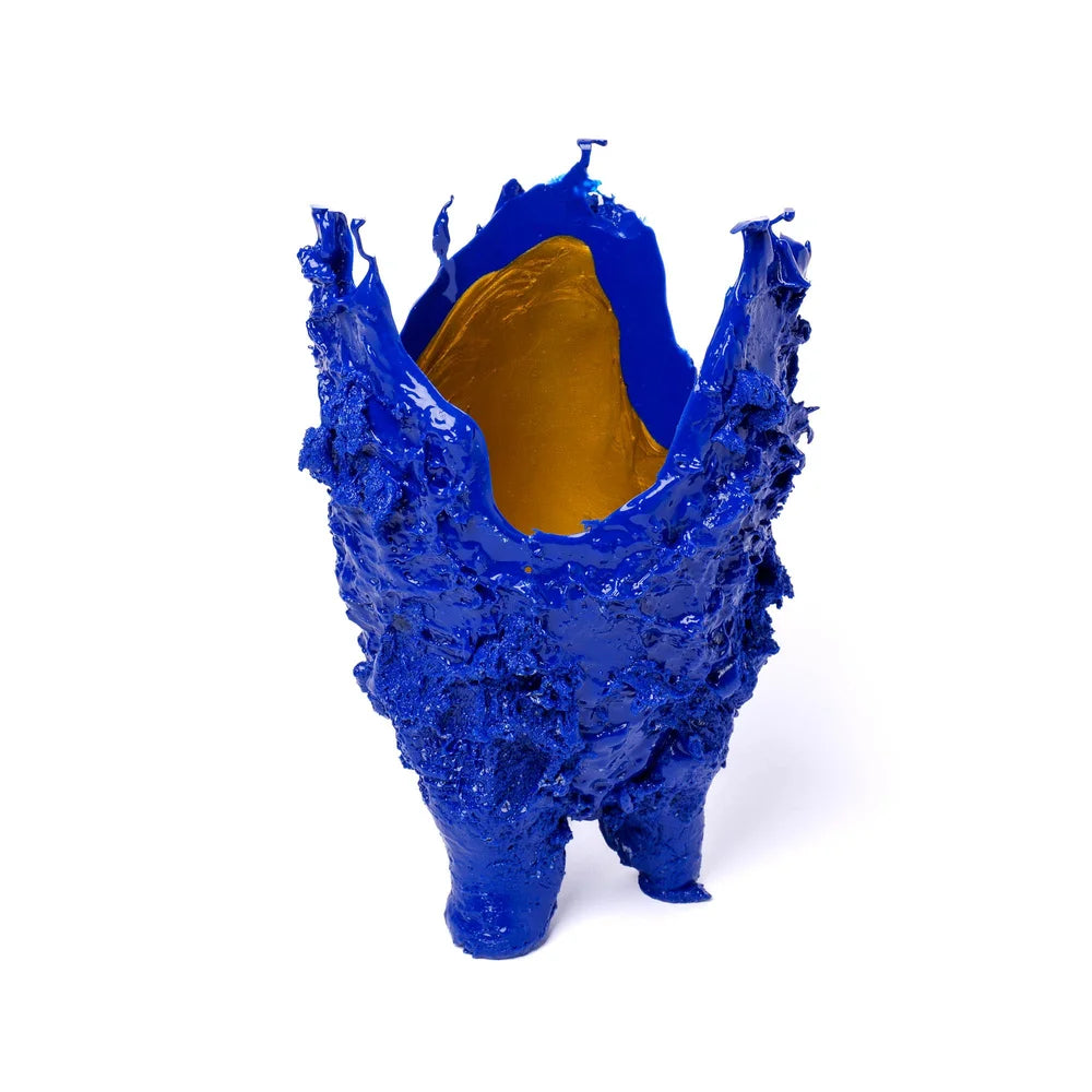 Lava Vase - Matt Blue And Gold