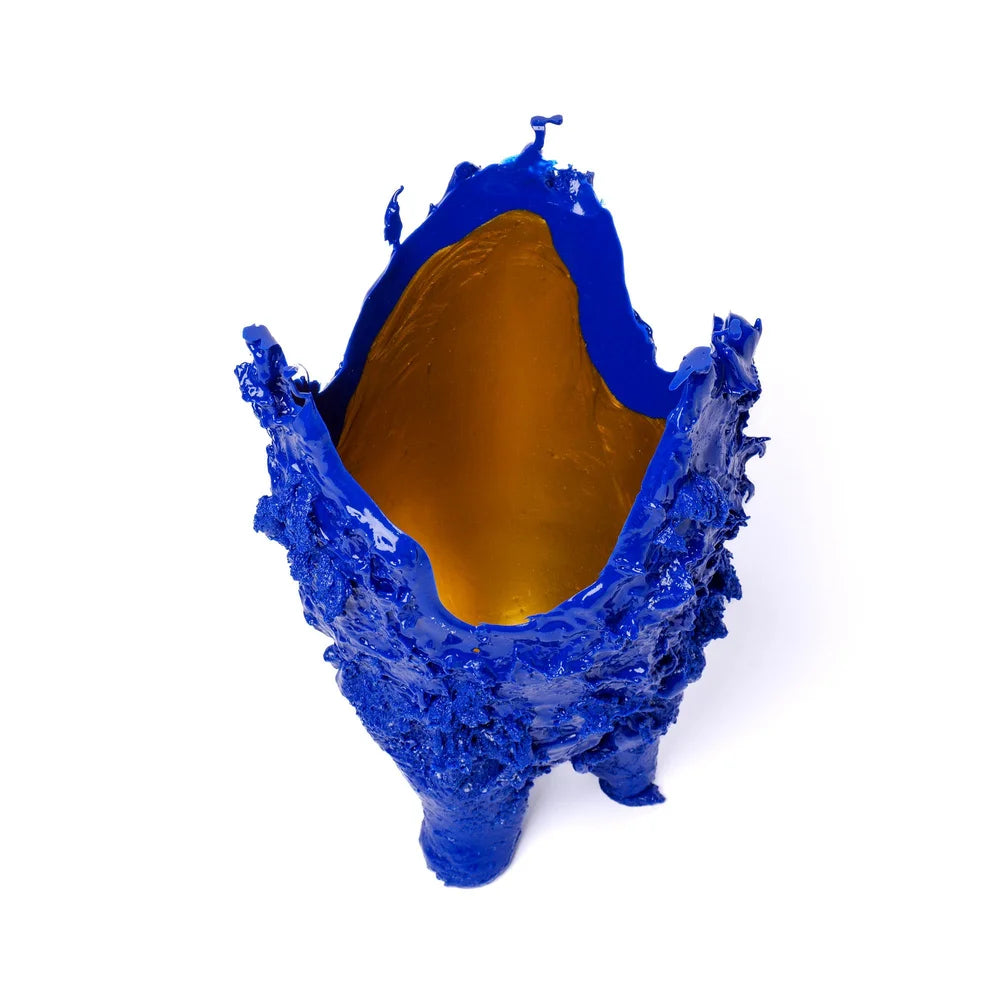 Lava Vase - Matt Blue And Gold