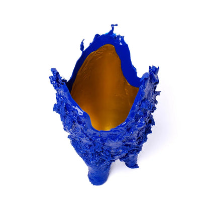 Lava Vase - Matt Blue And Gold