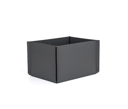 A black leather washcloth holder with a simple, solid design placed against a white background.