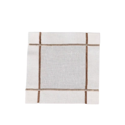 Linee Linen Coasters Set of 4-White towel with brown checkered pattern on a white background