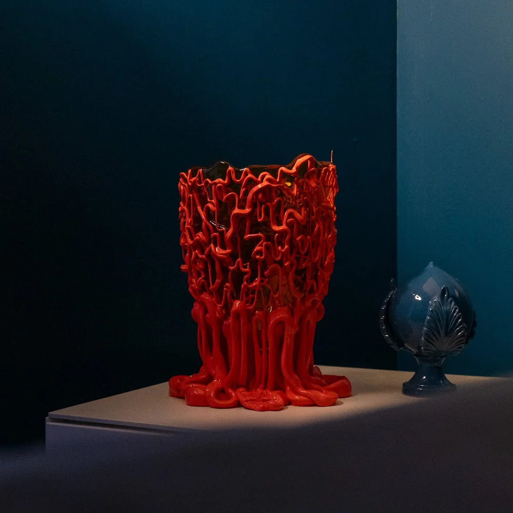 Medusa Vase - Clear Amber, Matt Dark Salmon