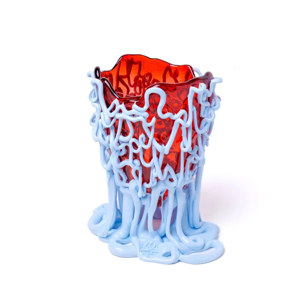 Medusa Vase - Clear Dark Ruby And Matt Pastel Blue