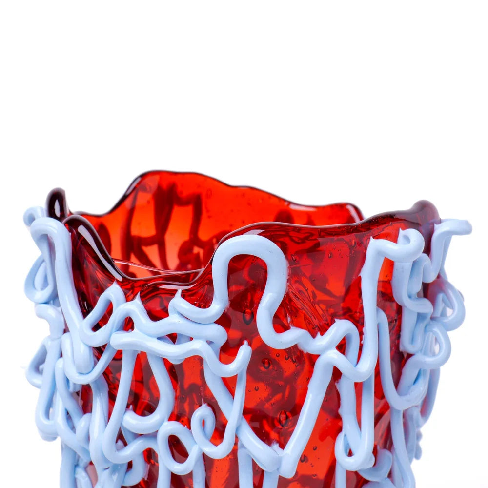 Medusa Vase - Clear Dark Ruby And Matt Pastel Blue