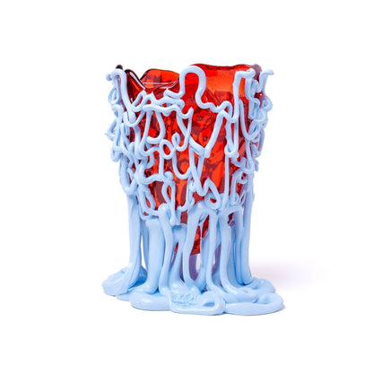 Medusa Vase - Clear Dark Ruby And Matt Pastel Blue