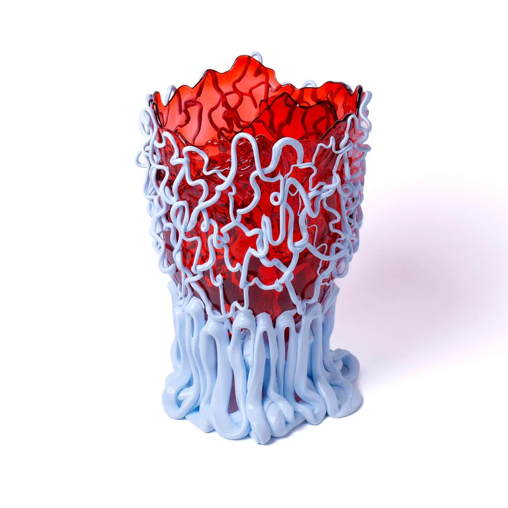 Medusa Vase - Clear Dark Ruby And Matt Pastel Blue