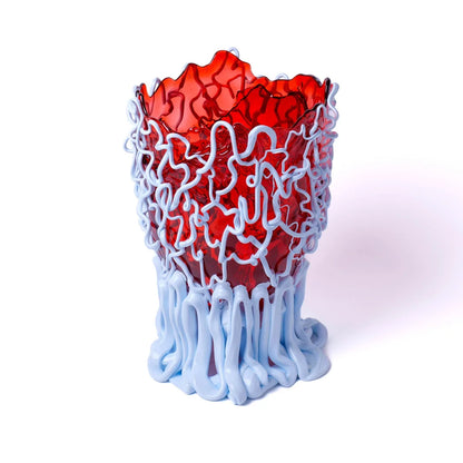 Medusa Vase - Clear Dark Ruby And Matt Pastel Blue