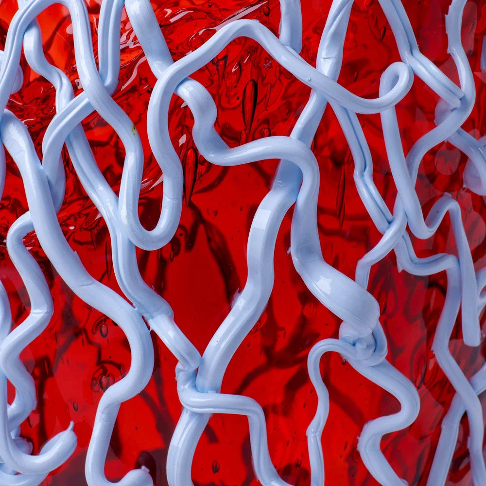 Medusa Vase - Clear Dark Ruby And Matt Pastel Blue