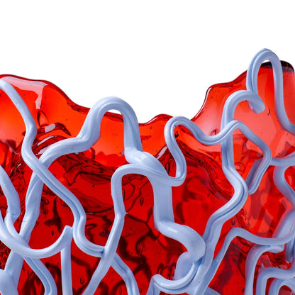 Medusa Vase - Clear Dark Ruby And Matt Pastel Blue