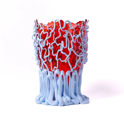 Medusa Vase - Clear Dark Ruby And Matt Pastel Blue