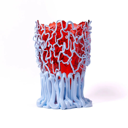 Medusa Vase - Clear Dark Ruby And Matt Pastel Blue