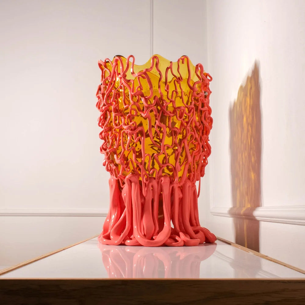 Medusa Vase - Clear Amber, Matt Dark Salmon