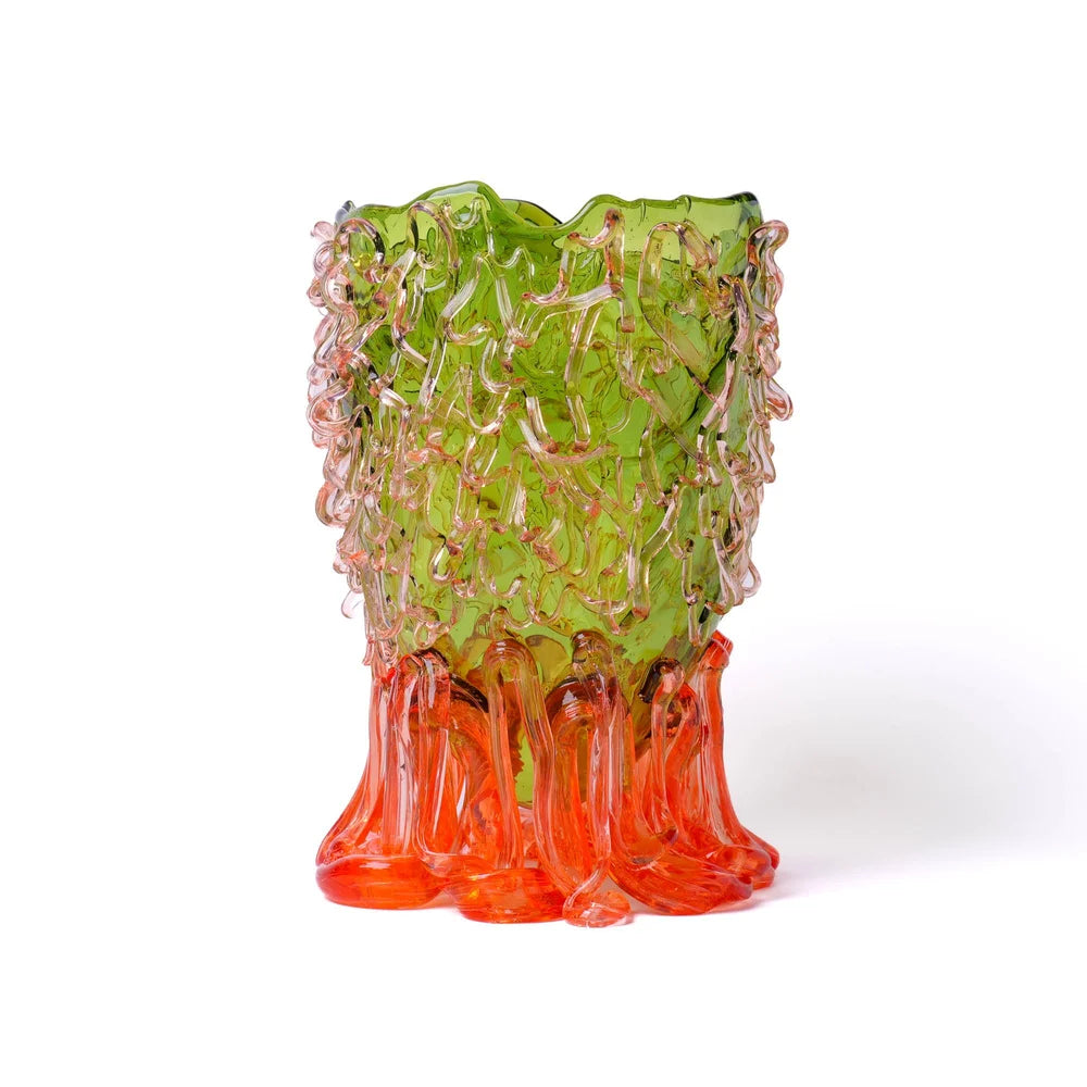 Medusa Vase - Bottle Green And Clear Ruby