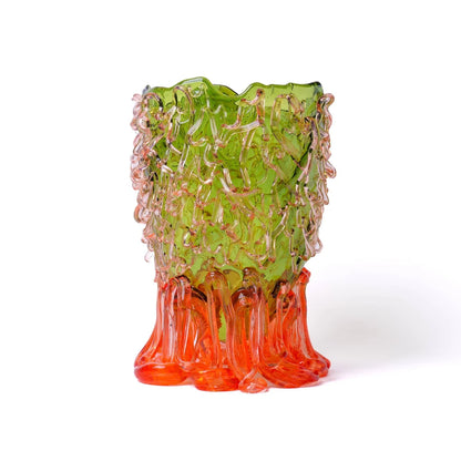 Medusa Vase - Bottle Green And Clear Ruby
