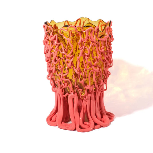 Medusa Vase - Clear Amber, Matt Dark Salmon