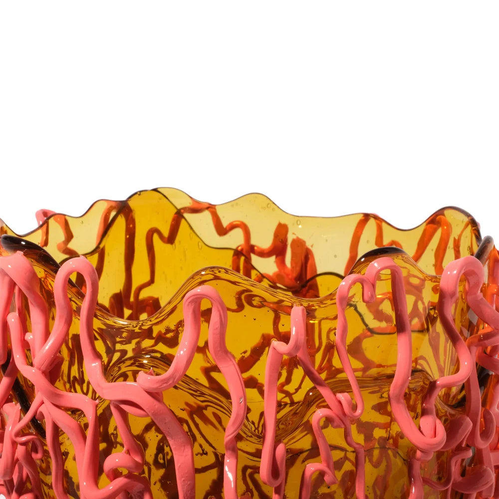 Medusa Vase - Clear Amber, Matt Dark Salmon