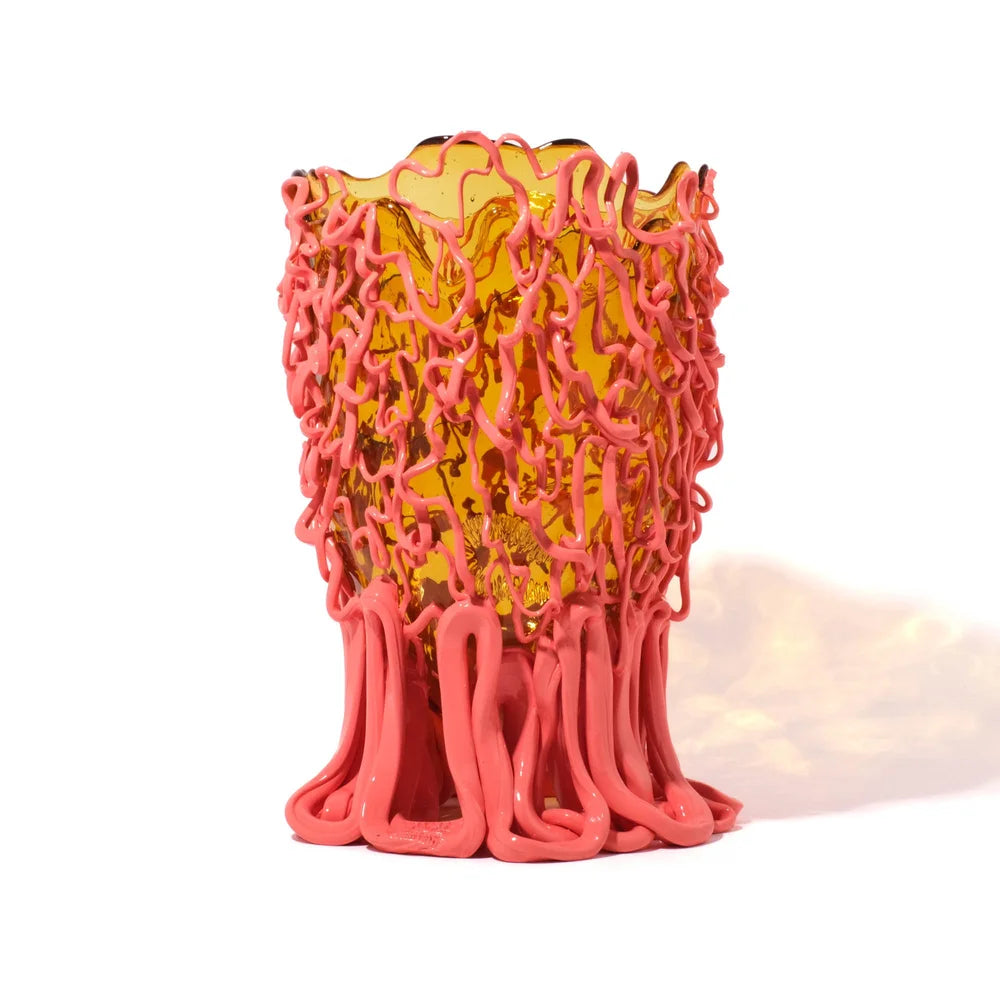 Medusa Vase - Clear Amber, Matt Dark Salmon