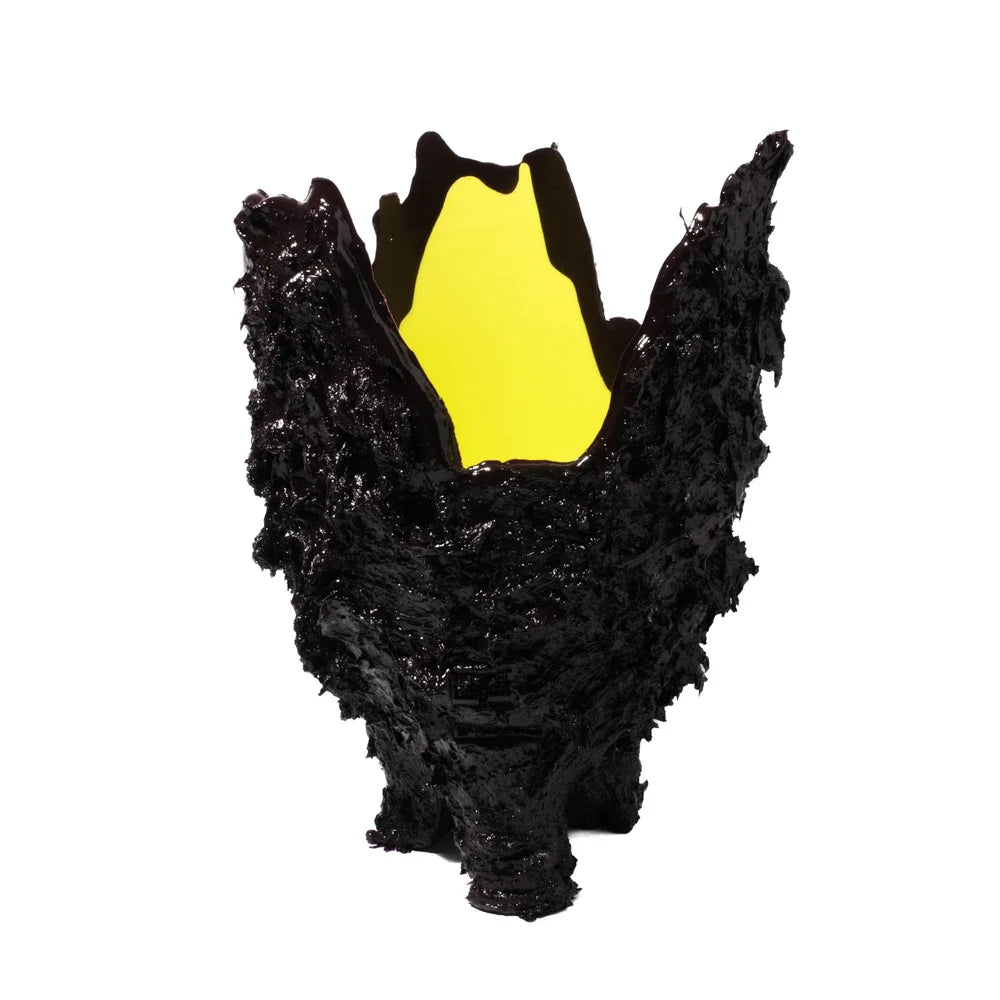 Lava Vase - Matt Aubergine And Matt Fluo Yellow