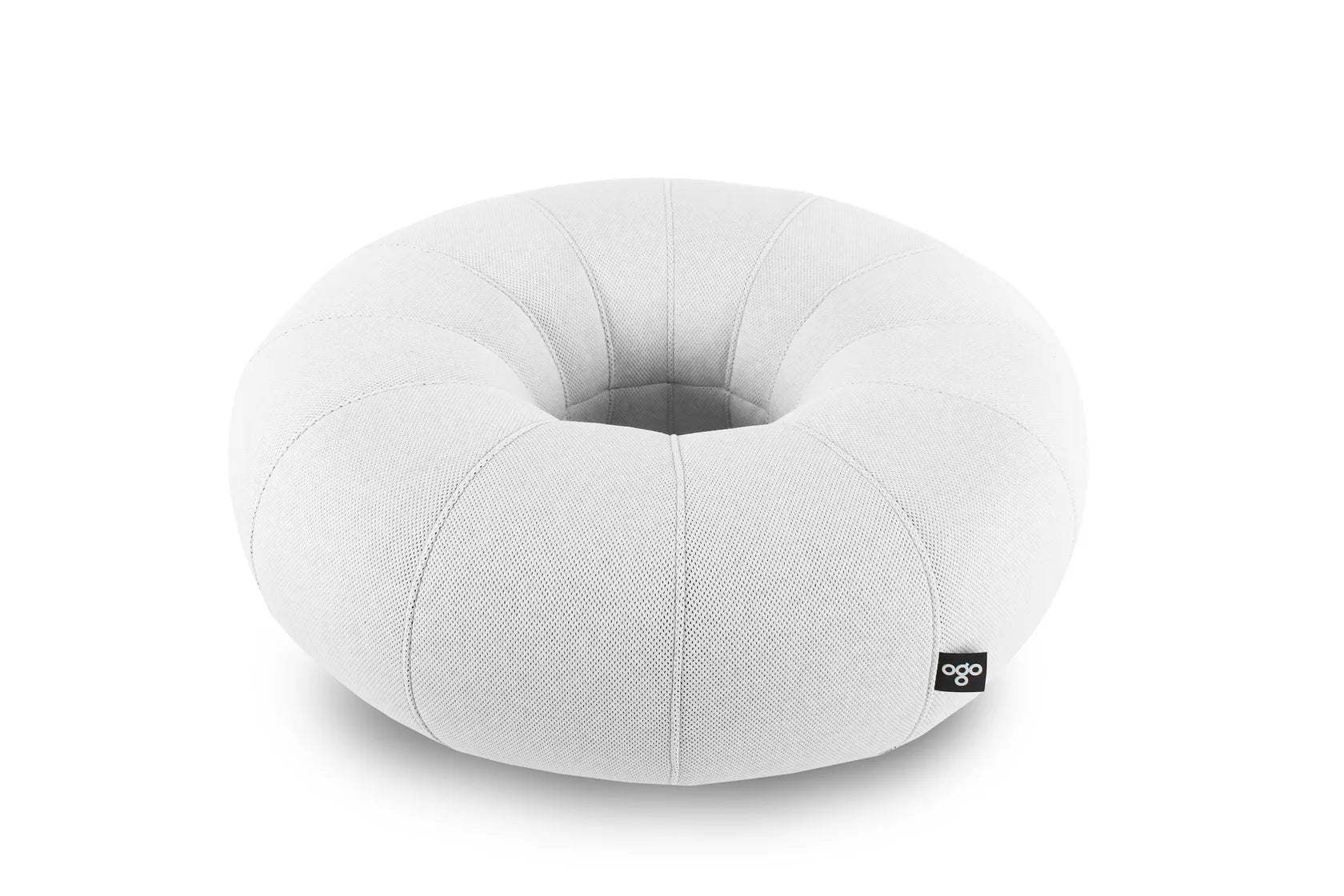 OGO Don OUT G1 AGORA 3D-A white, round outdoor bean bag chair with a smooth texture and a small brand logo on the side.