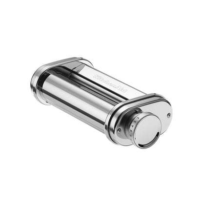 Stainless steel pasta maker on a white background