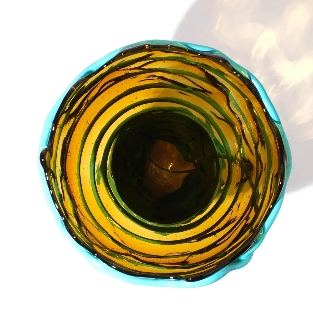 Pompitu II Vase - Clear Amber And Matt Turquoise