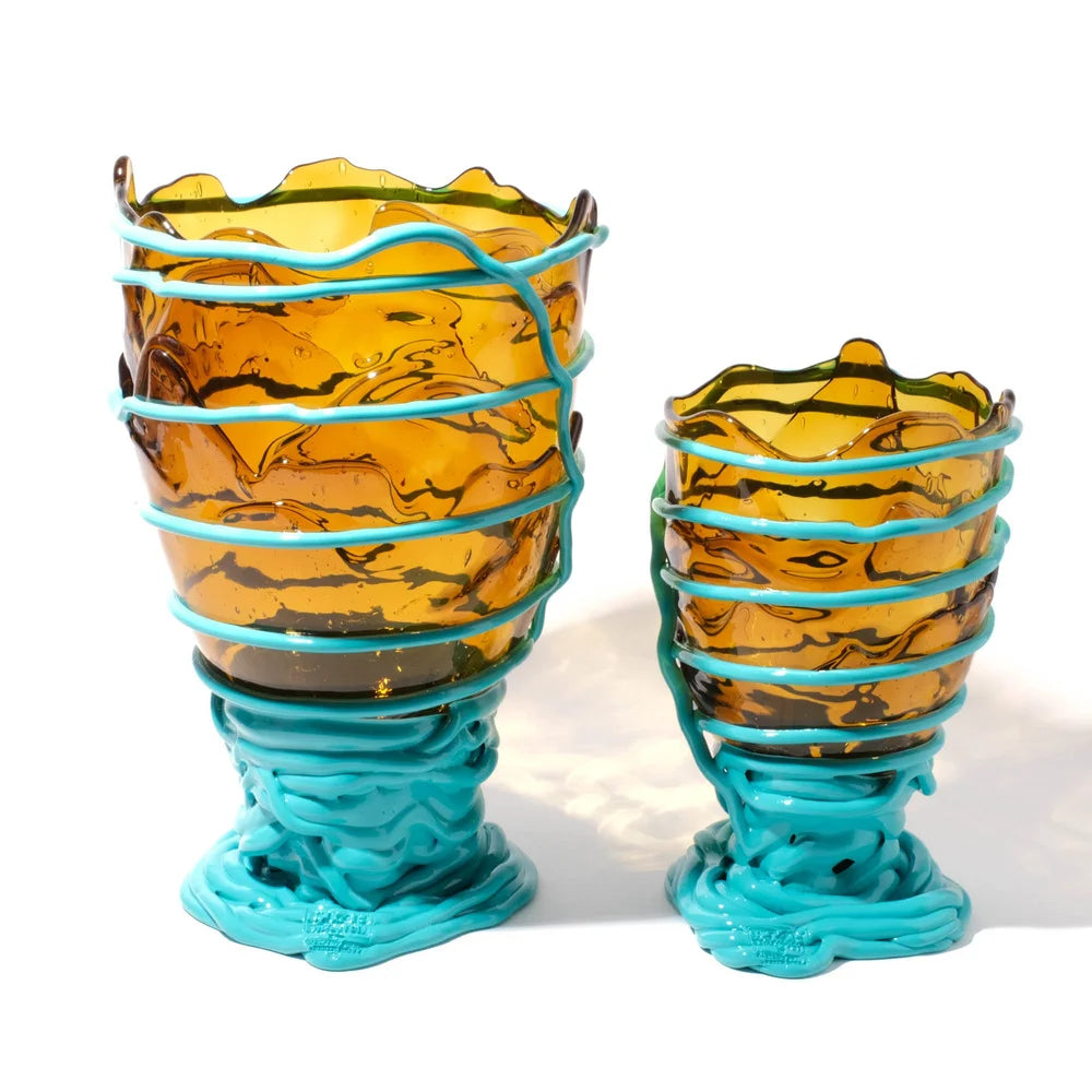 Pompitu II Vase - Clear Amber And Matt Turquoise