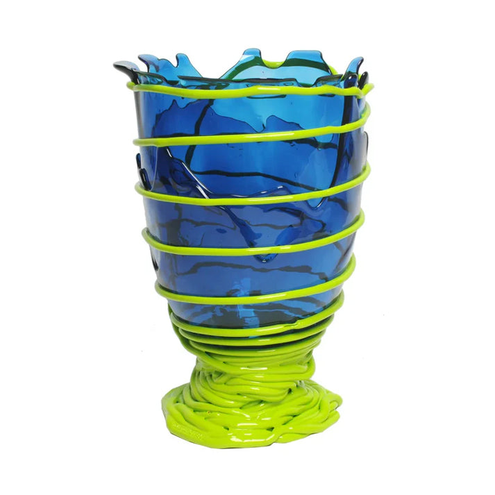 Pompitu II Vase - Clear Blue, Matt Lime