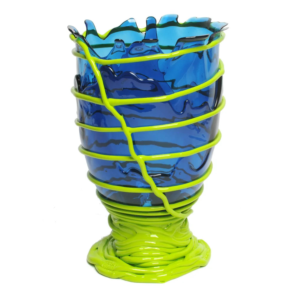 Pompitu II Vase - Clear Blue, Matt Lime