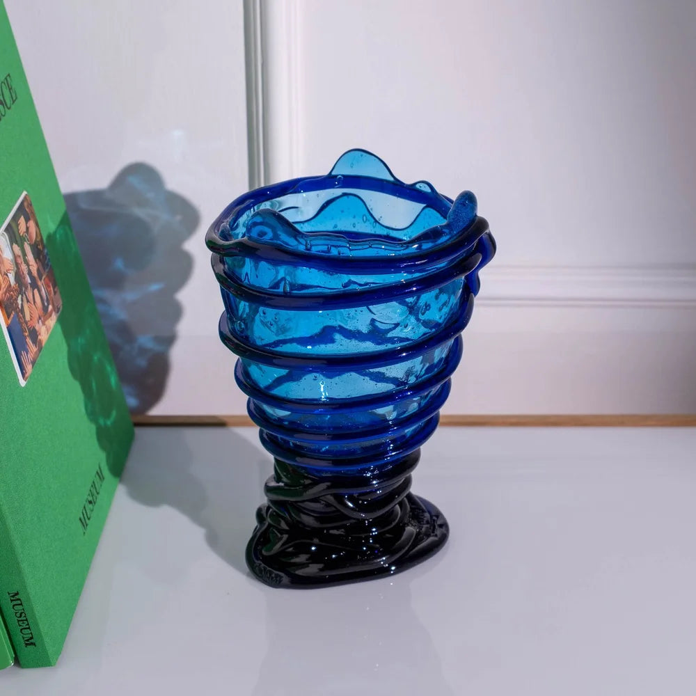 Pompitu II Vase - Clear Blue, Dark Blue