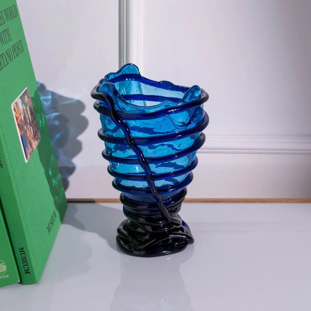 Pompitu II Vase - Clear Blue, Dark Blue