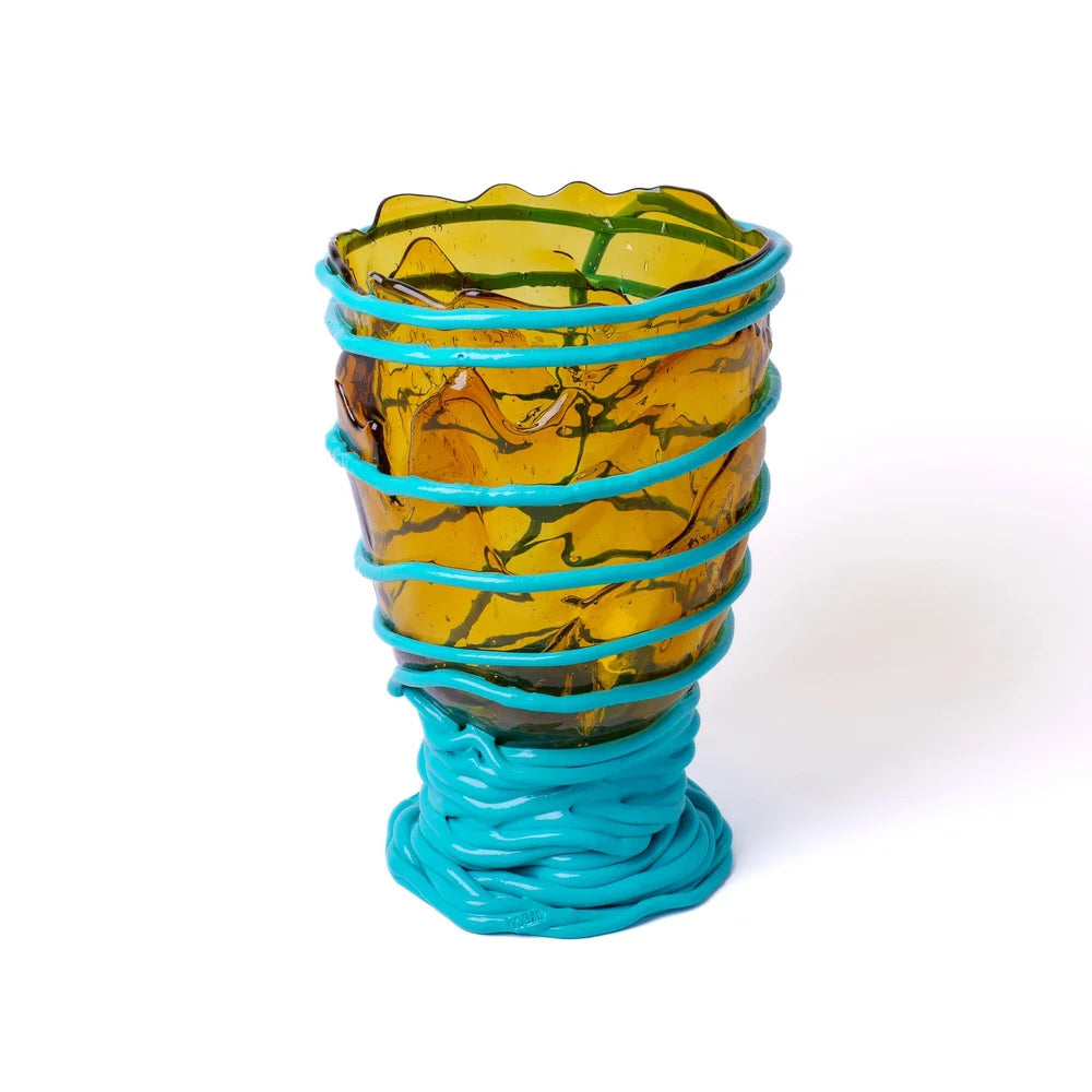 Pompitu II Vase - Clear Amber And Matt Turquoise