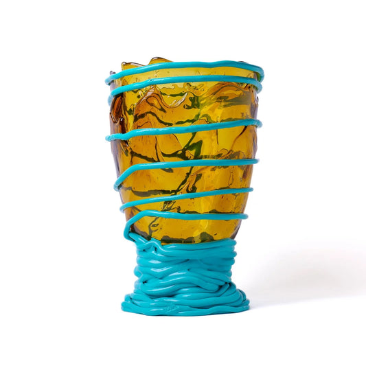 Pompitu II Vase - Clear Amber And Matt Turquoise