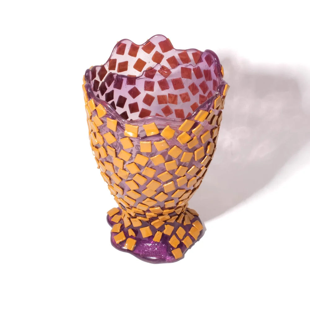 Rock Vase - Clear Lilac And Matt Ochre