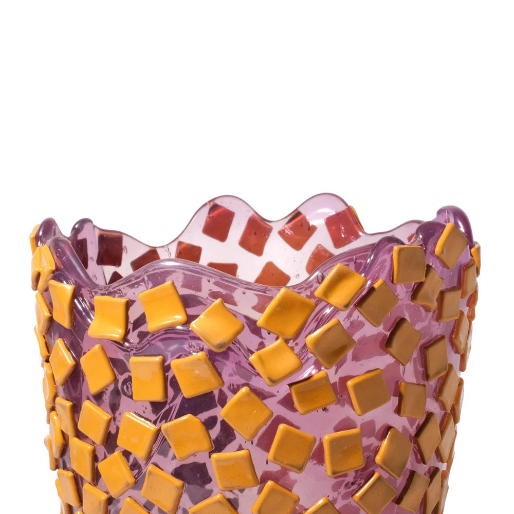 Rock Vase - Clear Lilac And Matt Ochre
