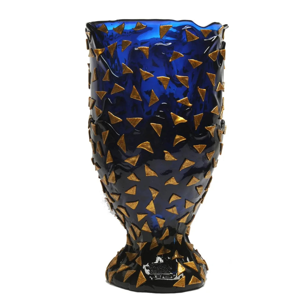 Rock Vase - Clear Blue And Gold