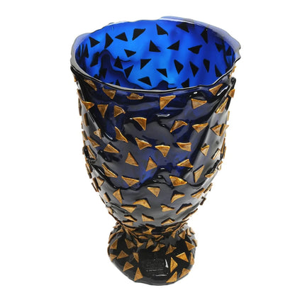 Rock Vase - Clear Blue And Gold