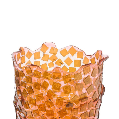 Rock Vase - Clear Pink And Clear Brown