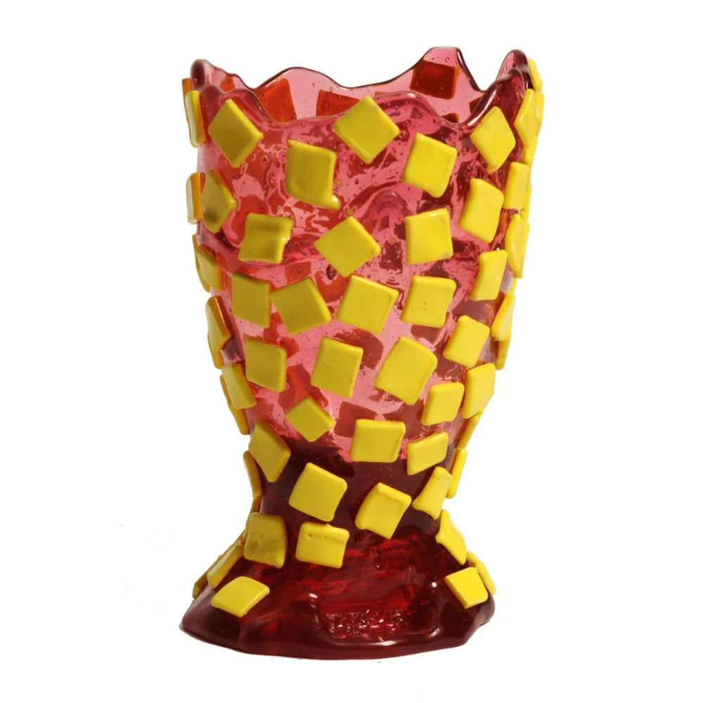 Rock Vase - Clear Light Fuchsia And Matt Lemon