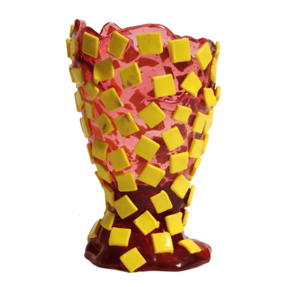 Rock Vase - Clear Light Fuchsia And Matt Lemon