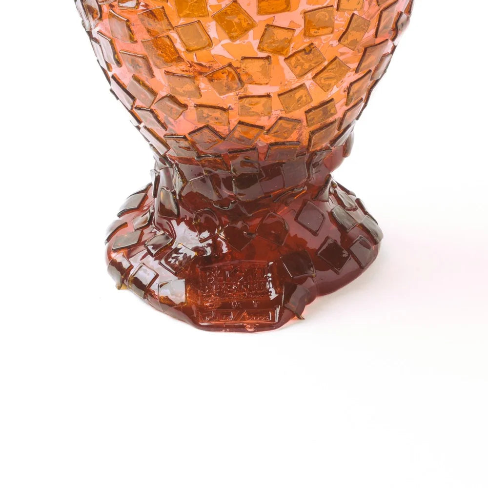 Rock Vase - Clear Pink And Clear Brown