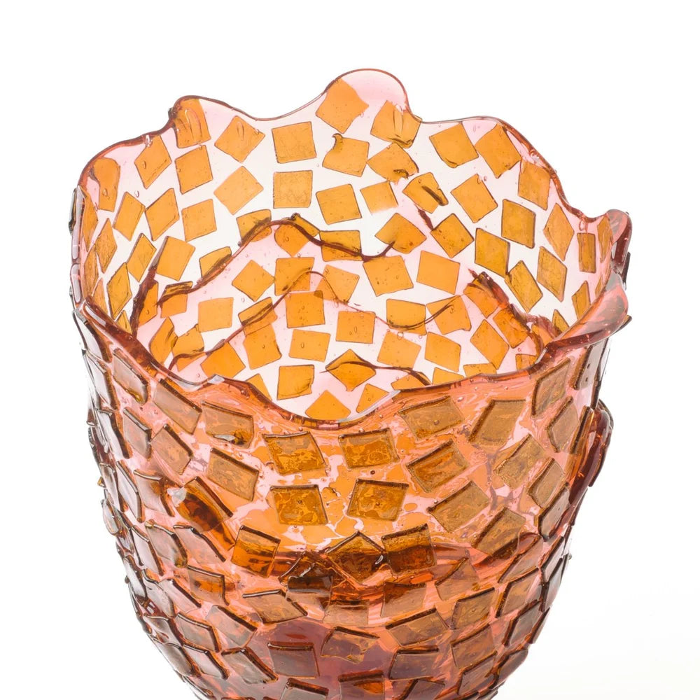 Rock Vase - Clear Pink And Clear Brown