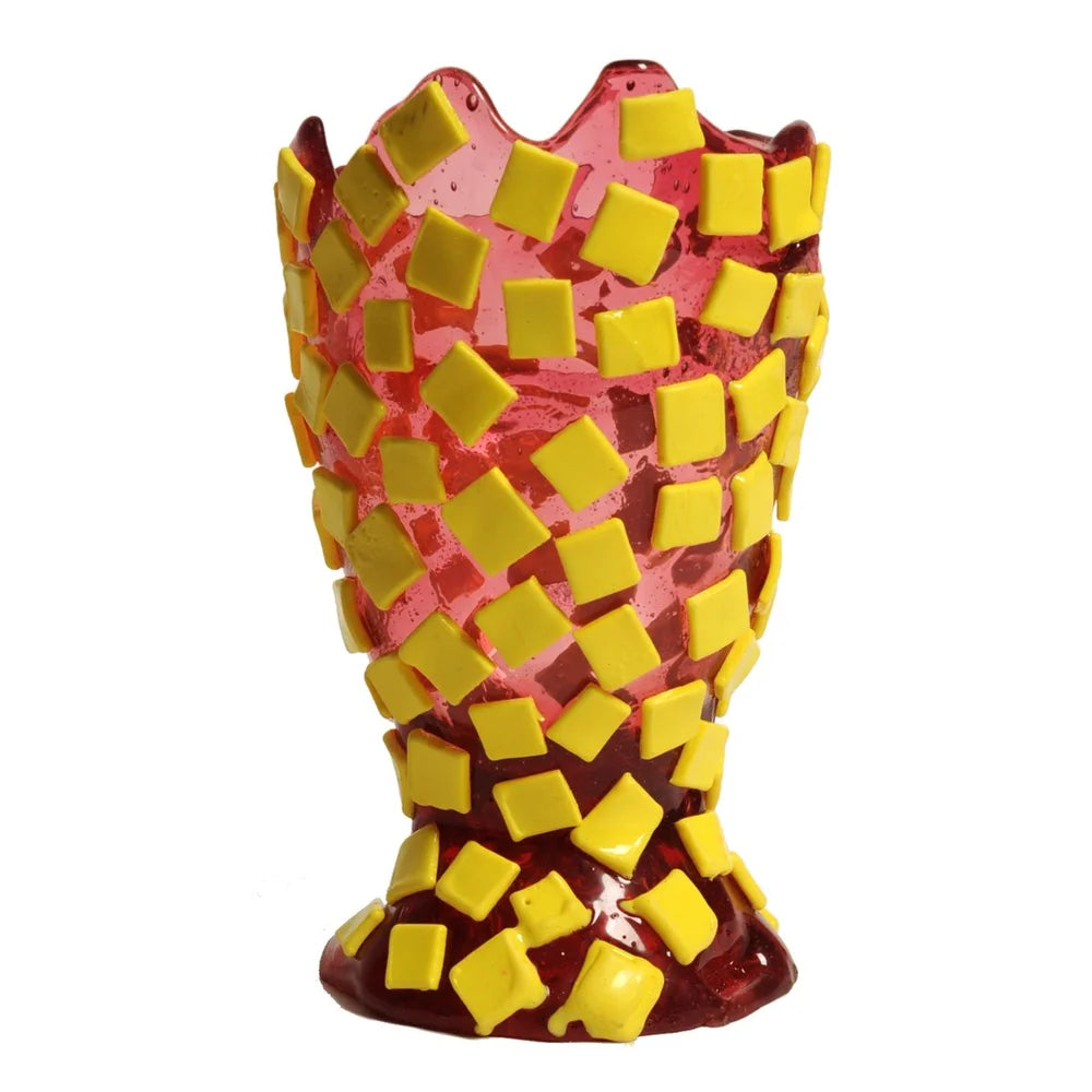 Rock Vase - Clear Light Fuchsia And Matt Lemon